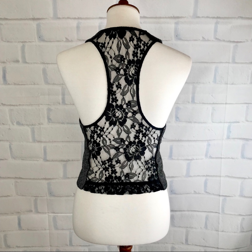 { Express } : Lace Detail Grey Herringbone Vest
